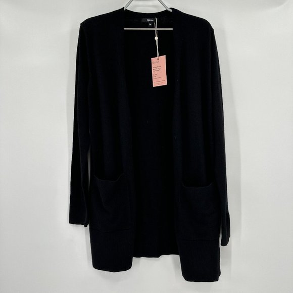 Quince Black Australian Merino Wool Open Front Cardigan Sweater sz M Women's NWT - Picture 1 of 6